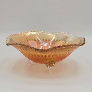 Jeannette‎ Glass Anniversary Marigold Iridescent Carnival Glass Footed Bowl